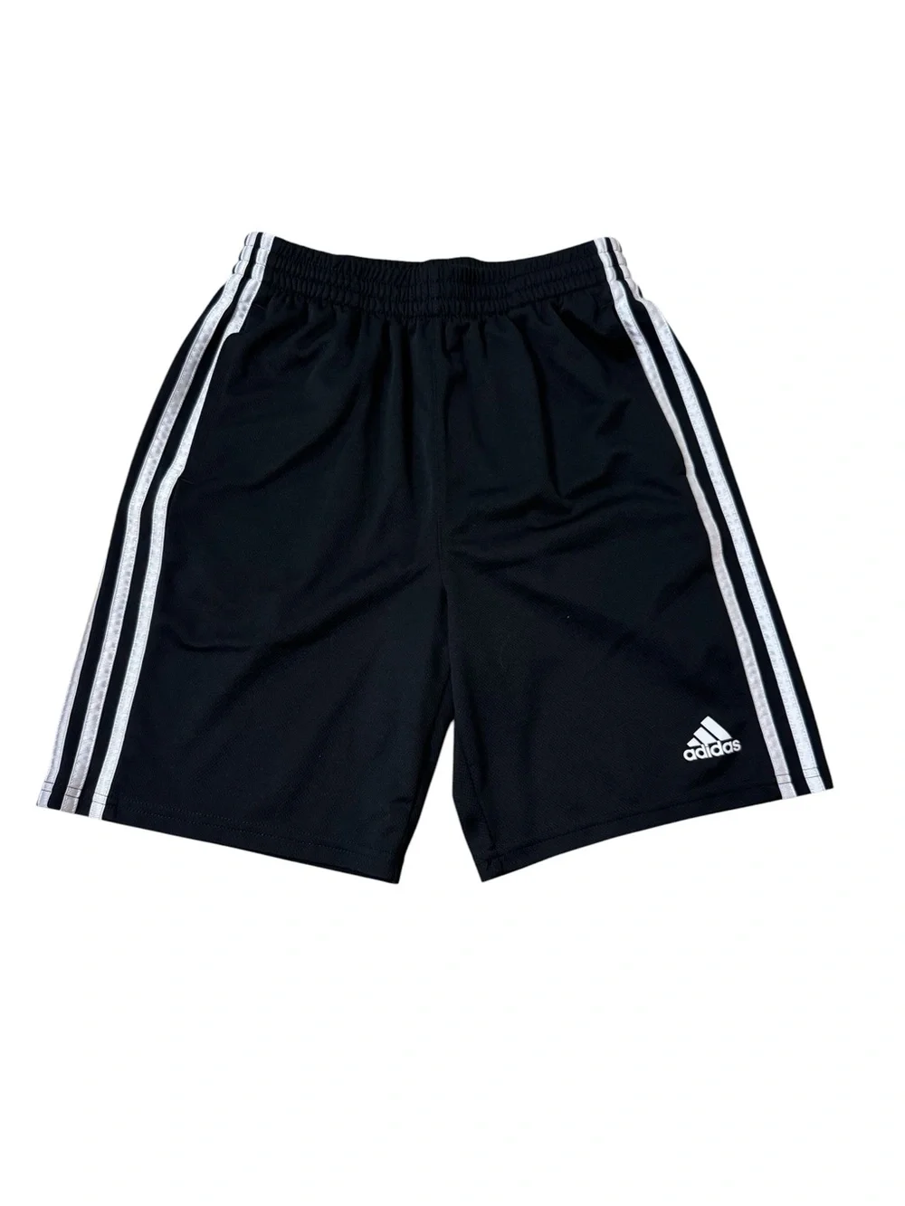 adidas | Black Shorts with White Three-Stripe Detail Size Large Boys 14-16